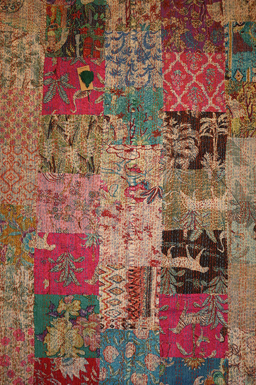 Kantha stonewash sengetæppe 270*220 cm, patchwork