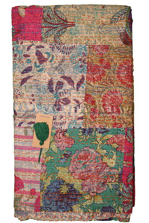 Kantha stonewash sengetæppe 270*220 cm, patchwork
