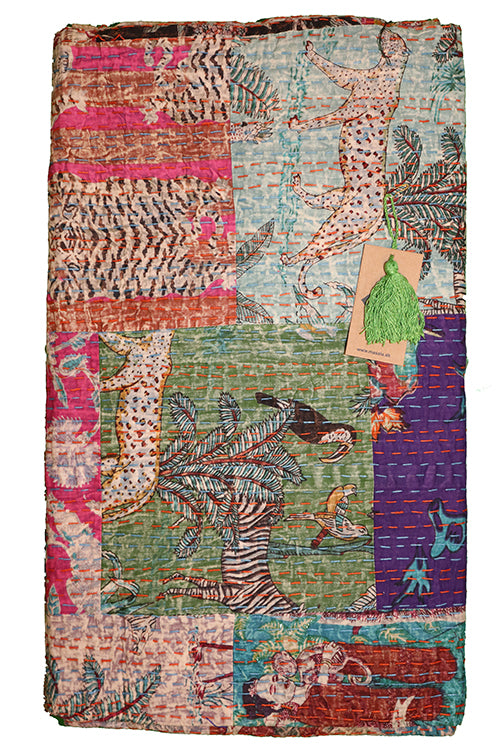 Kantha stonewash sengetæppe 270*220 cm, patchwork