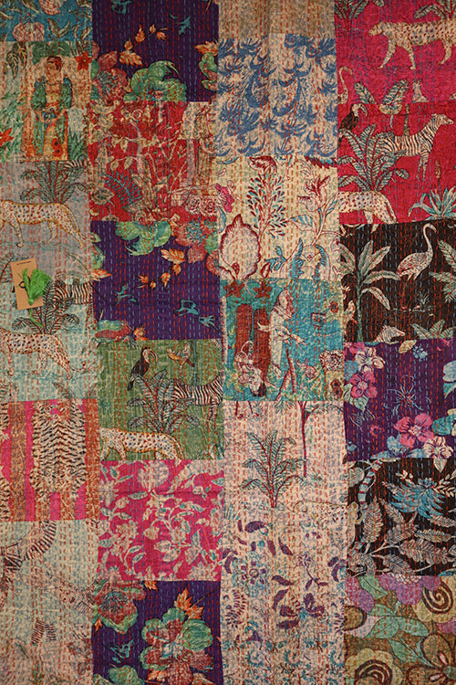 Kantha stonewash sengetæppe 270*220 cm, patchwork