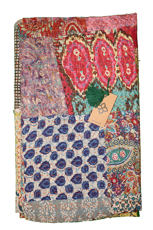 Kantha stonewash sengetæppe 270*220 cm, patchwork