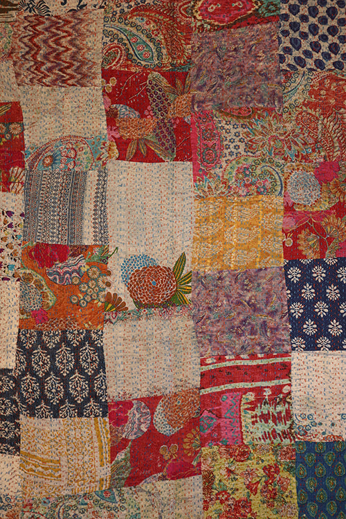 Kantha stonewash sengetæppe 270*220 cm, patchwork