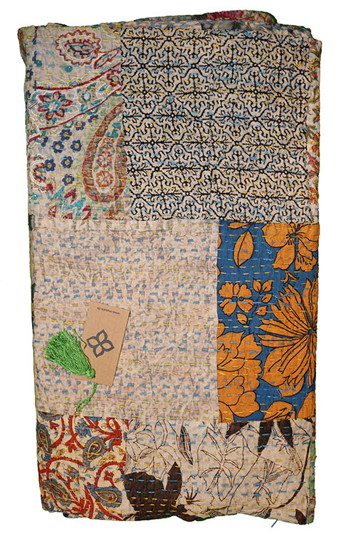 Kantha stonewash sengetæppe 270*220 cm, patchwork