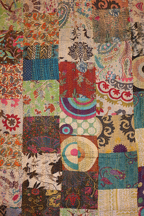 Kantha stonewash sengetæppe 270*220 cm, patchwork