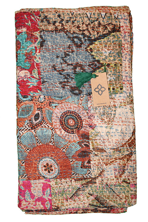 Kantha stonewash sengetæppe 270*220 cm, patchwork