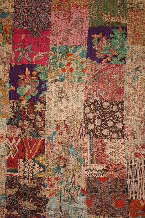 Kantha stonewash sengetæppe 270*220 cm, patchwork