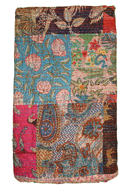 Kantha stonewash sengetæppe 270*220 cm, patchwork