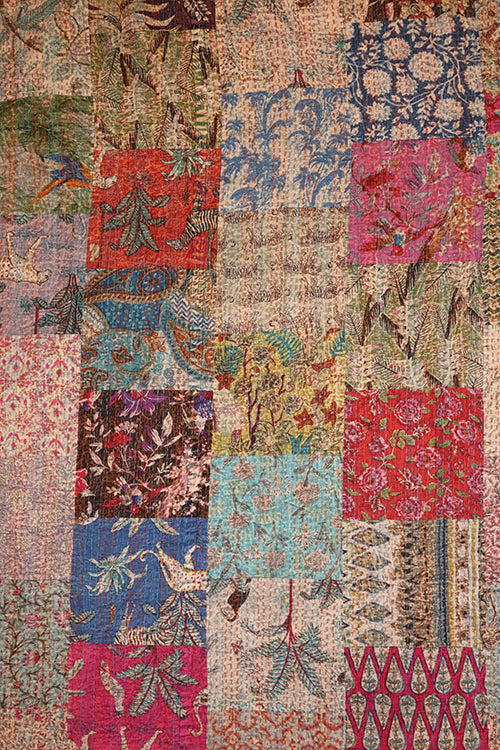 Kantha stonewash sengetæppe 270*220 cm, patchwork