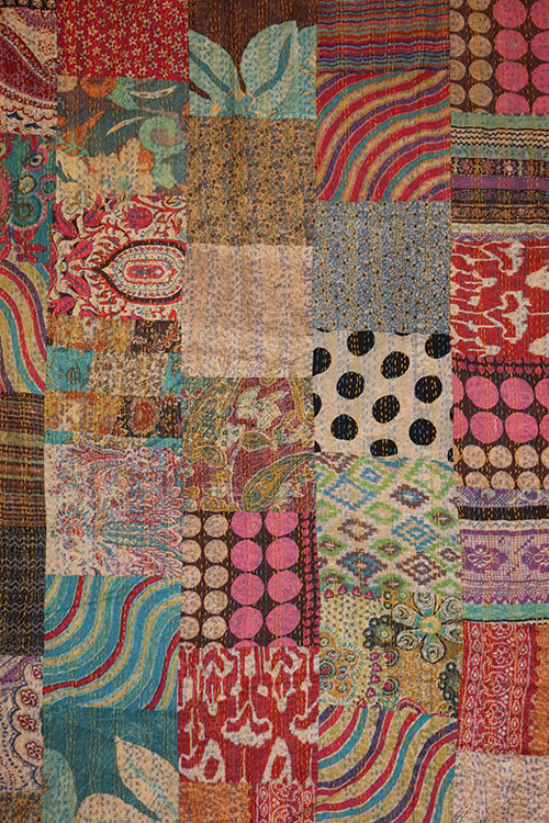 Kantha stonewash sengetæppe 270*220 cm, patchwork