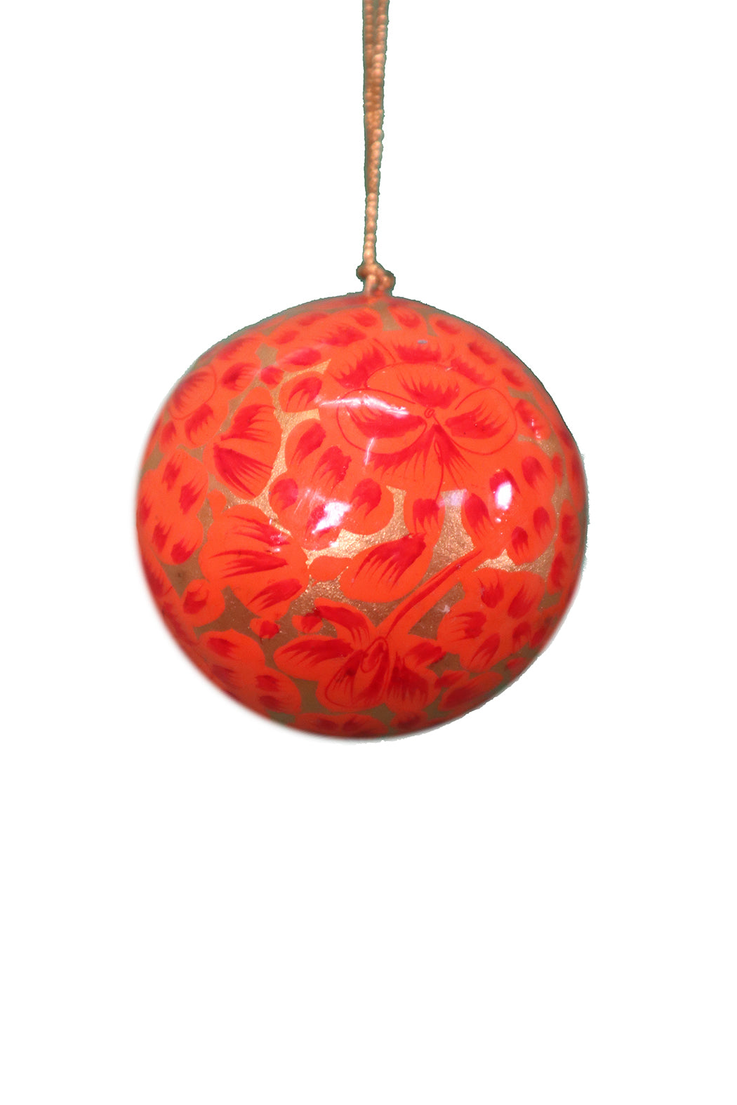 Håndlavede Kashmir Julekugler – Håndmalet Papmaché | 5 cm orange | MASALA