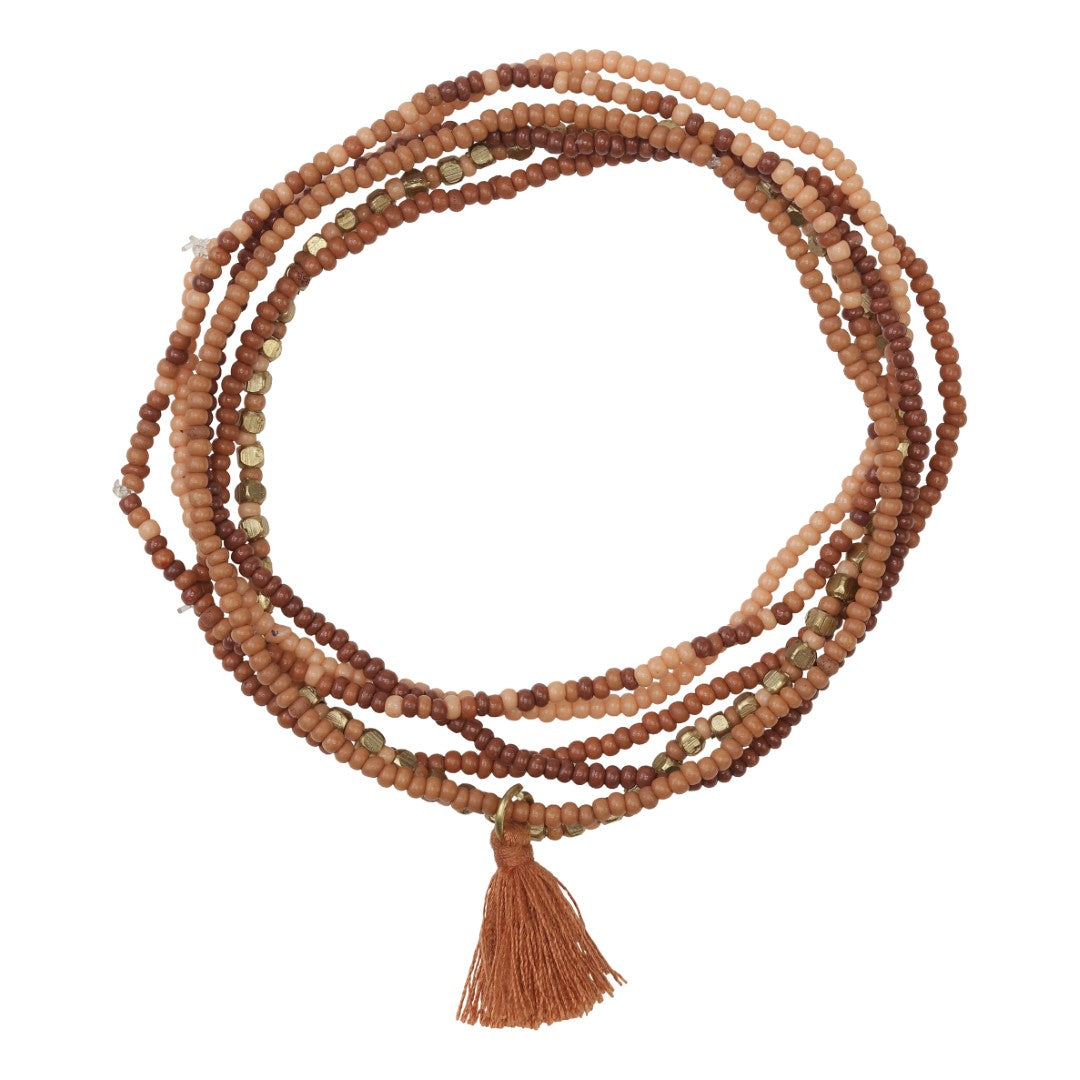 Armbånd af glasperler 6 ringe, brown