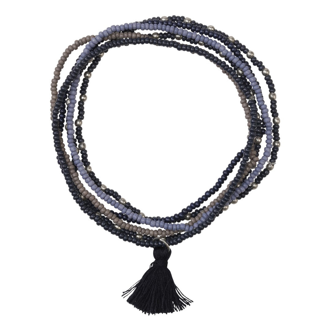 Armbånd af glasperler 6 ringe, navy
