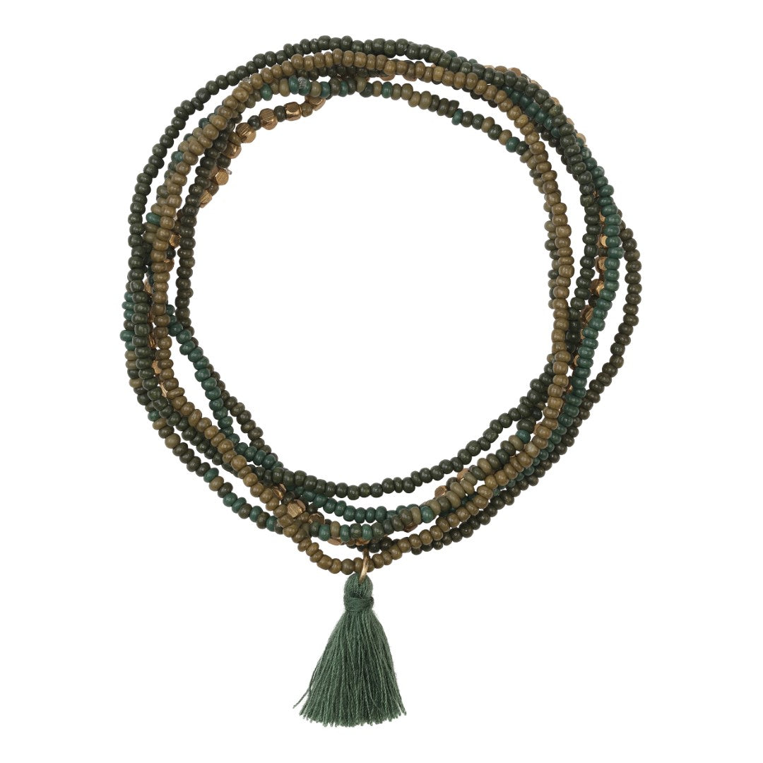Bracelet of glass beads 6 rings, olive