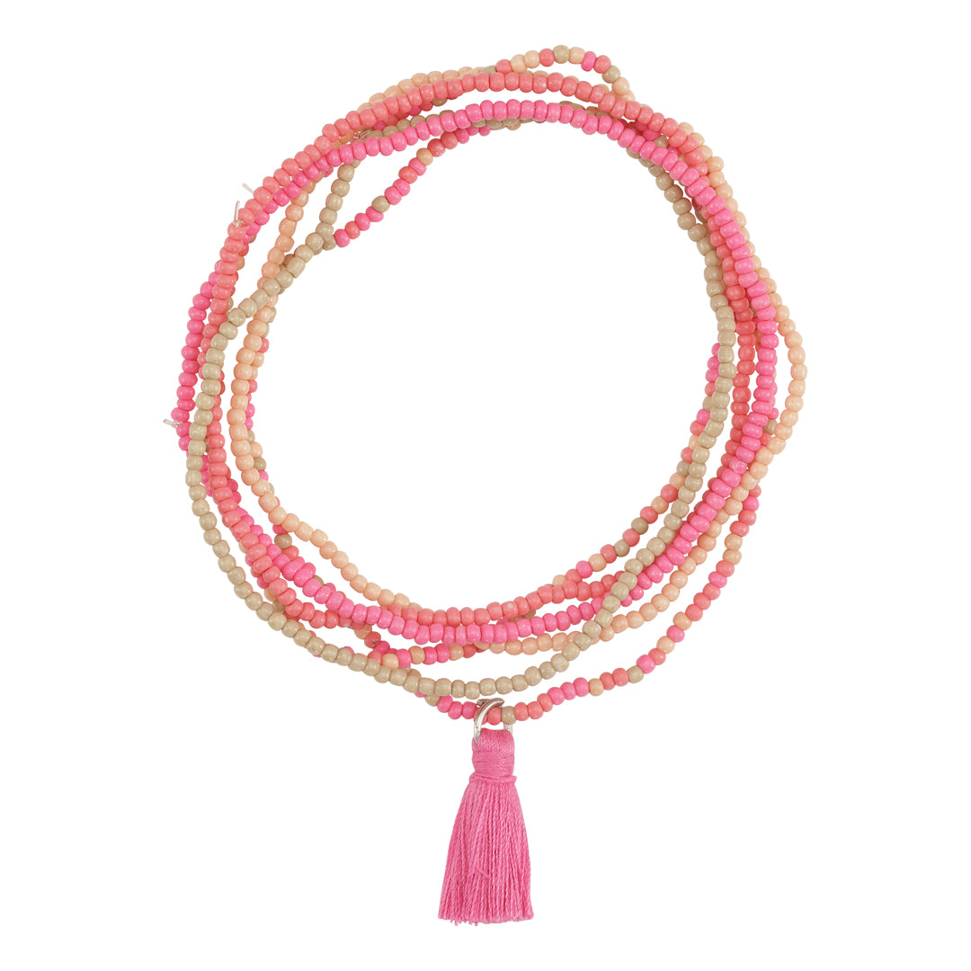 Armbånd af glasperler 6 ringe, pink
