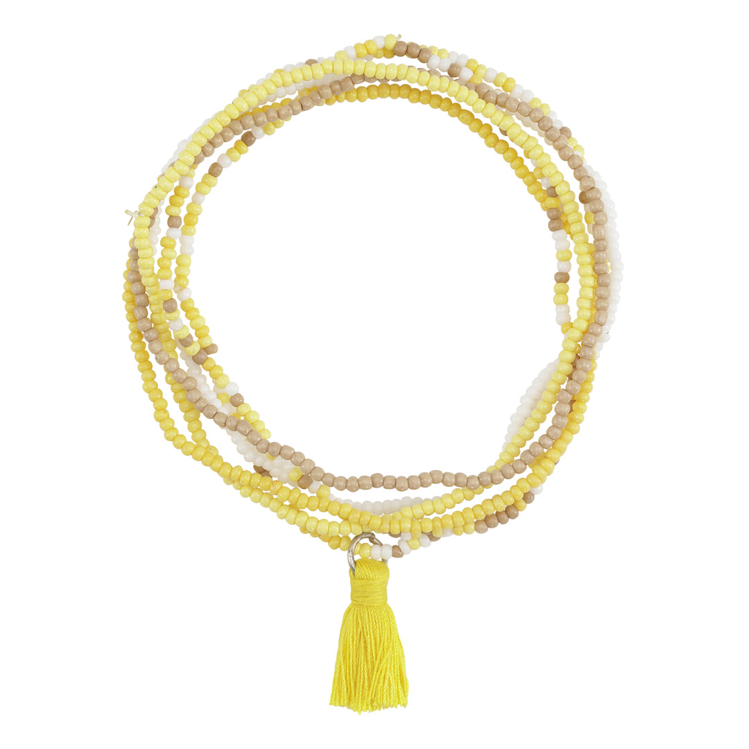 Armbånd af glasperler 6 ringe, gul