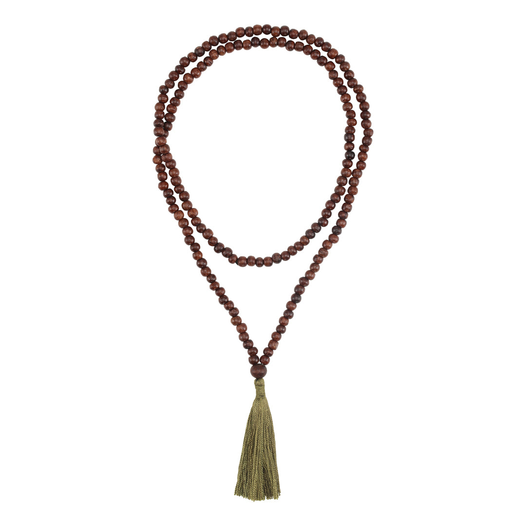 Necklace with wooden beads of mango wood khaki tassel
