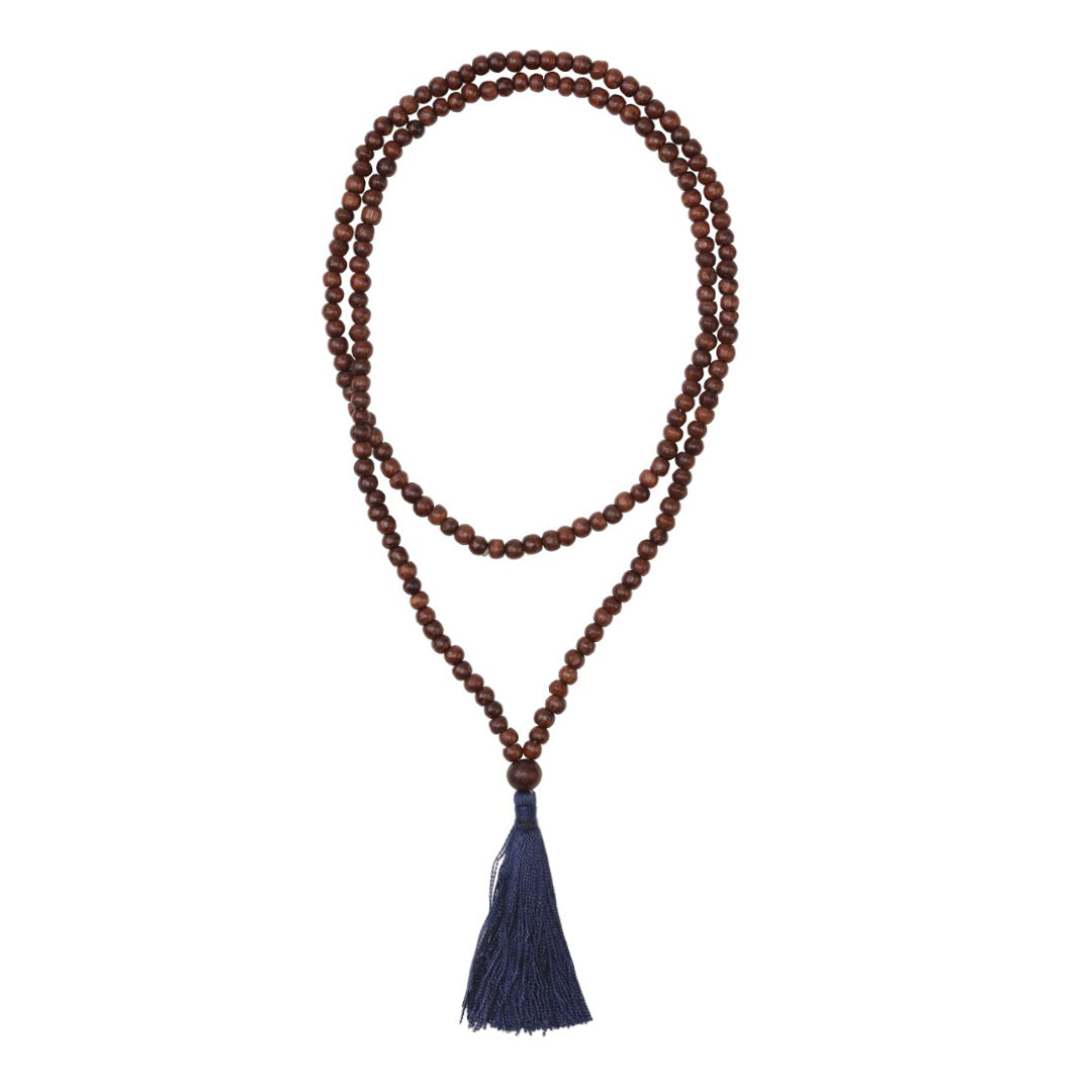 Necklace with wooden beads of mango wood navy tassel