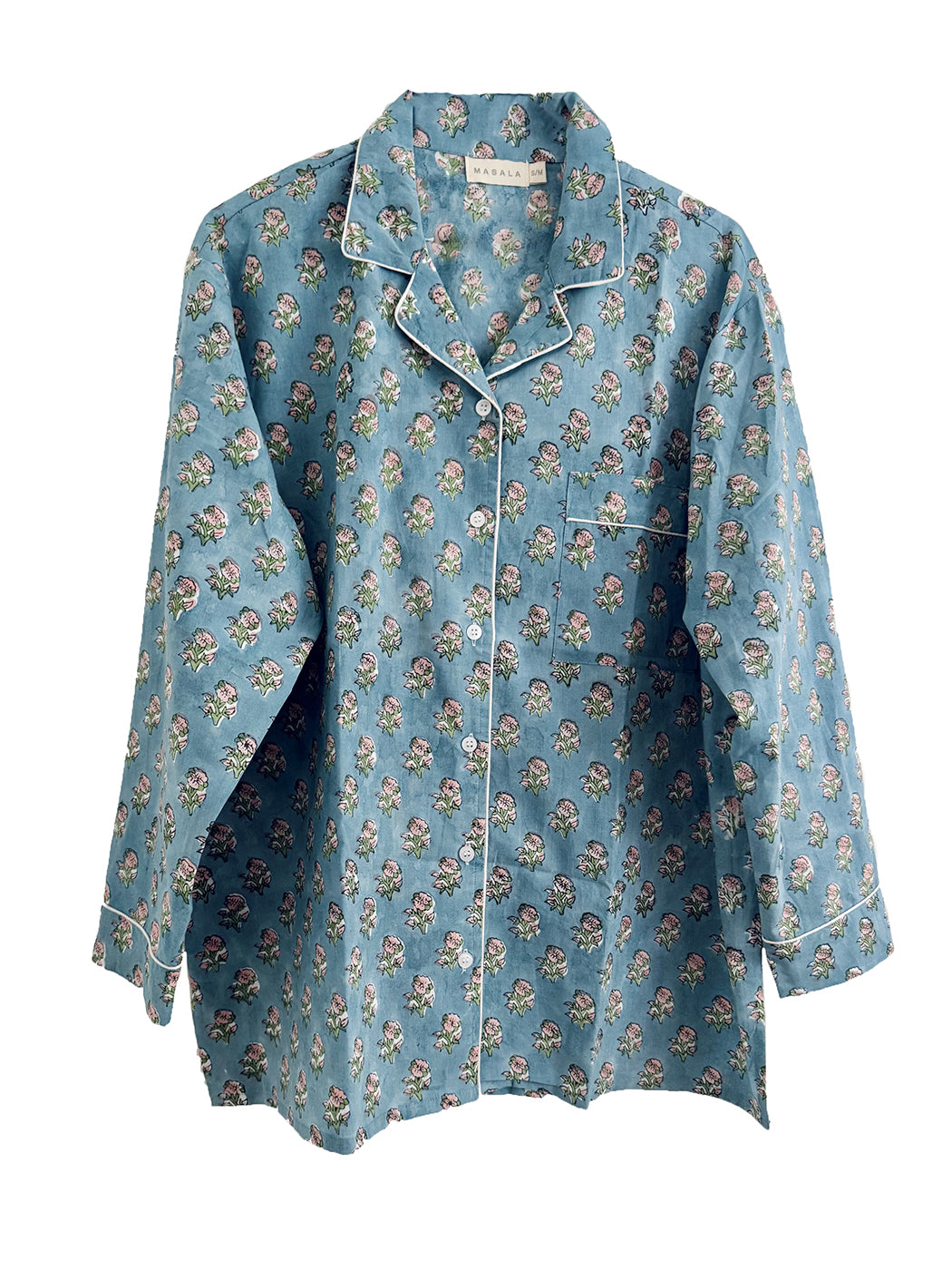Luna pajamas Nila blue – Hand-printed Block Print in Lightweight Cotton | MASALA