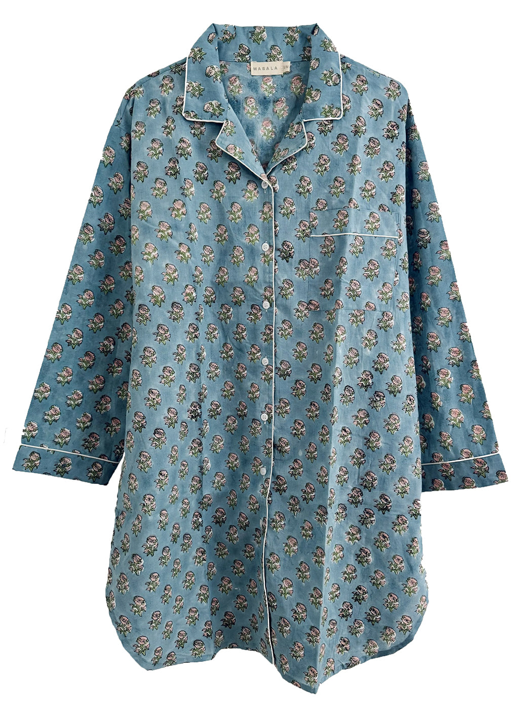 Cora nightshirt Nila blue – Handcrafted Block Print in Light Cotton | MASALA