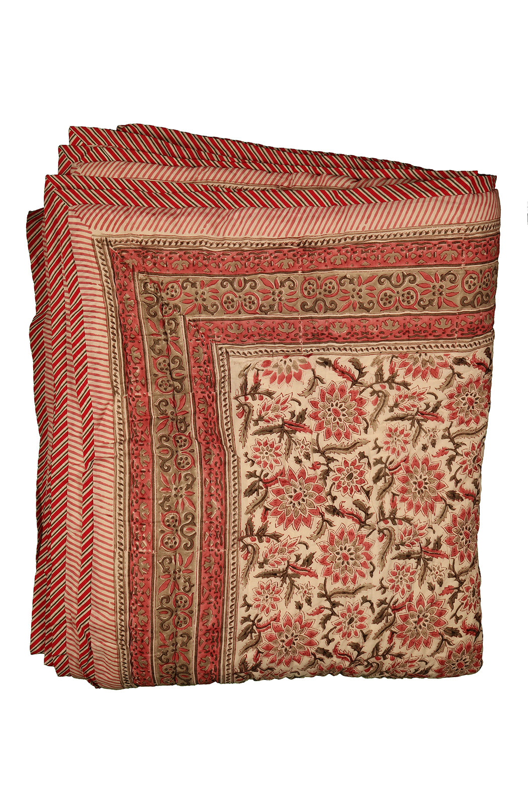 Gesteppte Decke mit Blockdruckmuster, 270 x 220 cm, rose, Baumwolle