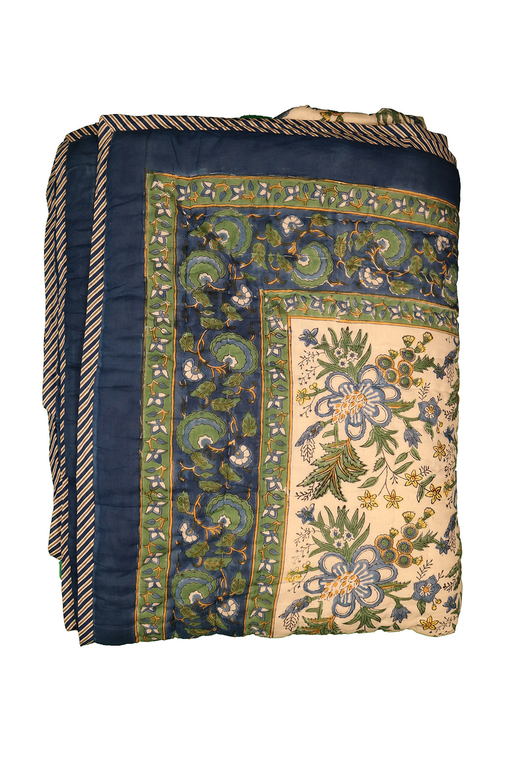 Gesteppte Decke mit Blockdruckmuster, 270 x 220 cm, blau, Baumwolle