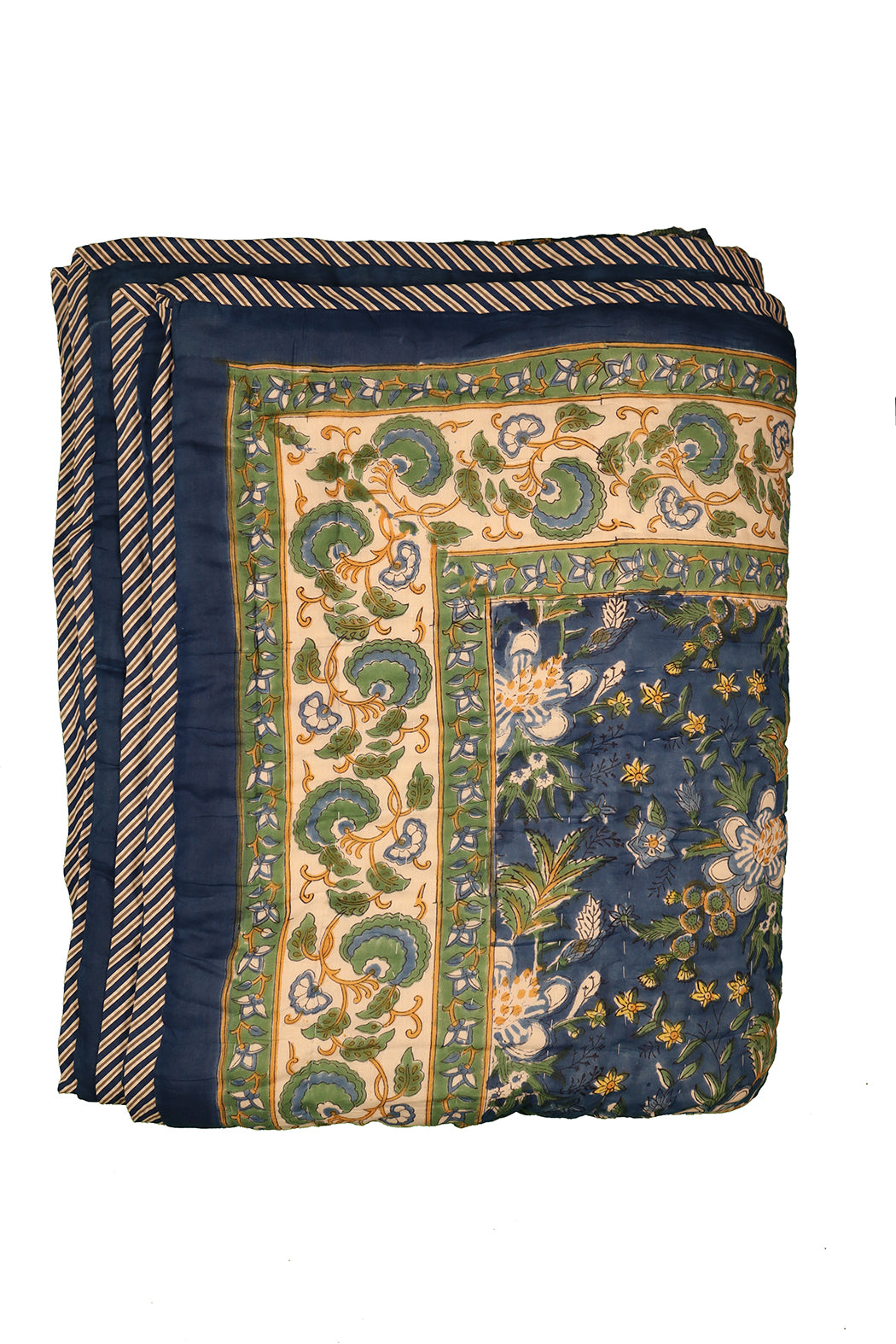Gesteppte Decke mit Blockdruckmuster, 270 x 220 cm, blau, Baumwolle