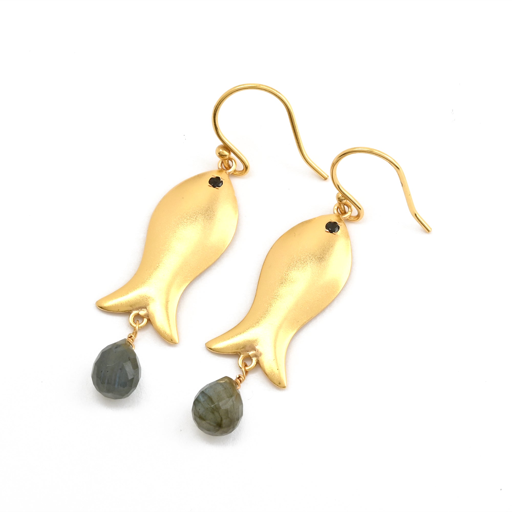 Ørering med vedhæng af labradorite