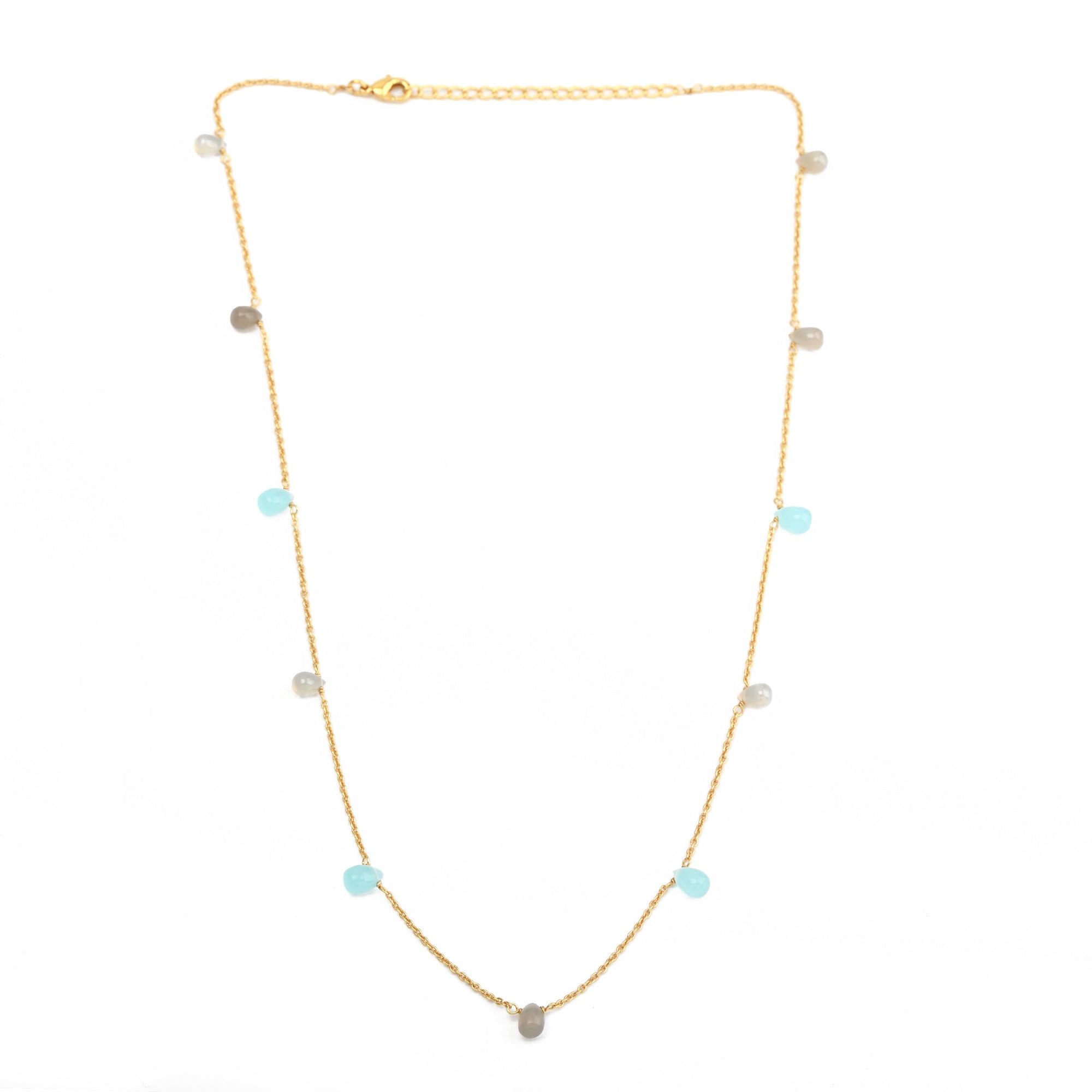 Necklace with pendant of gray, white and aqua chalcedony