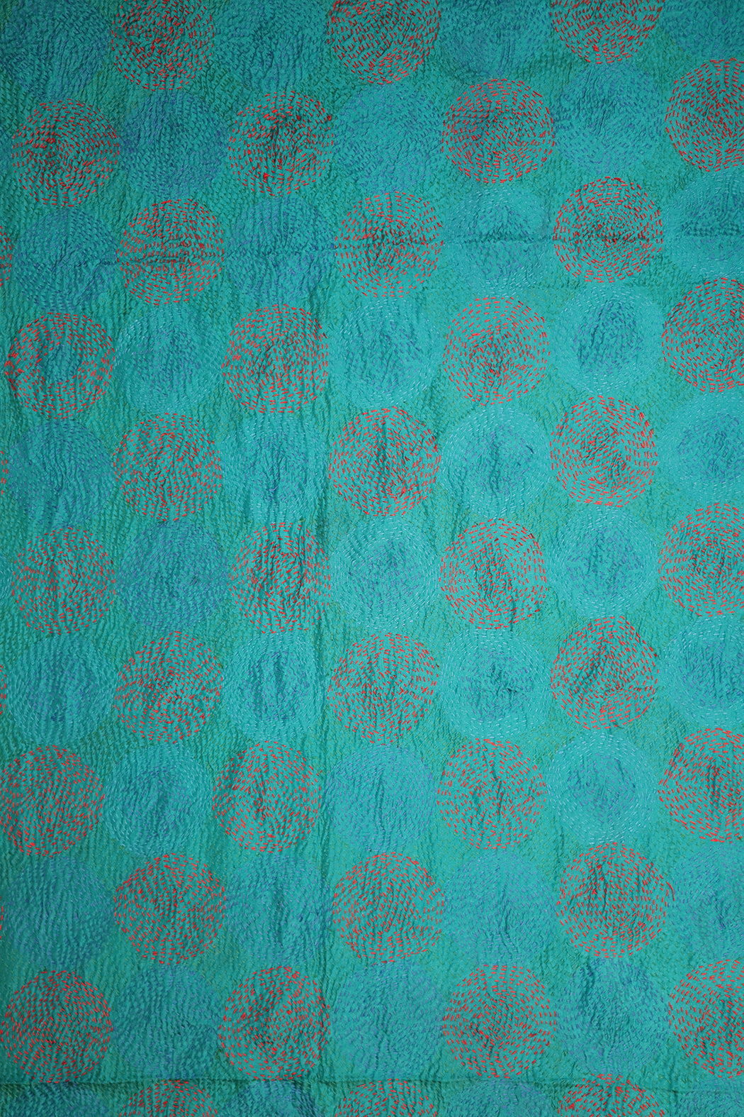 Kantha vintage scarf 85x190 cm, silk, round kantha