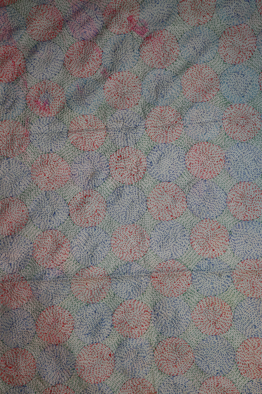 Kantha vintage scarf 85x190 cm, silk, round kantha