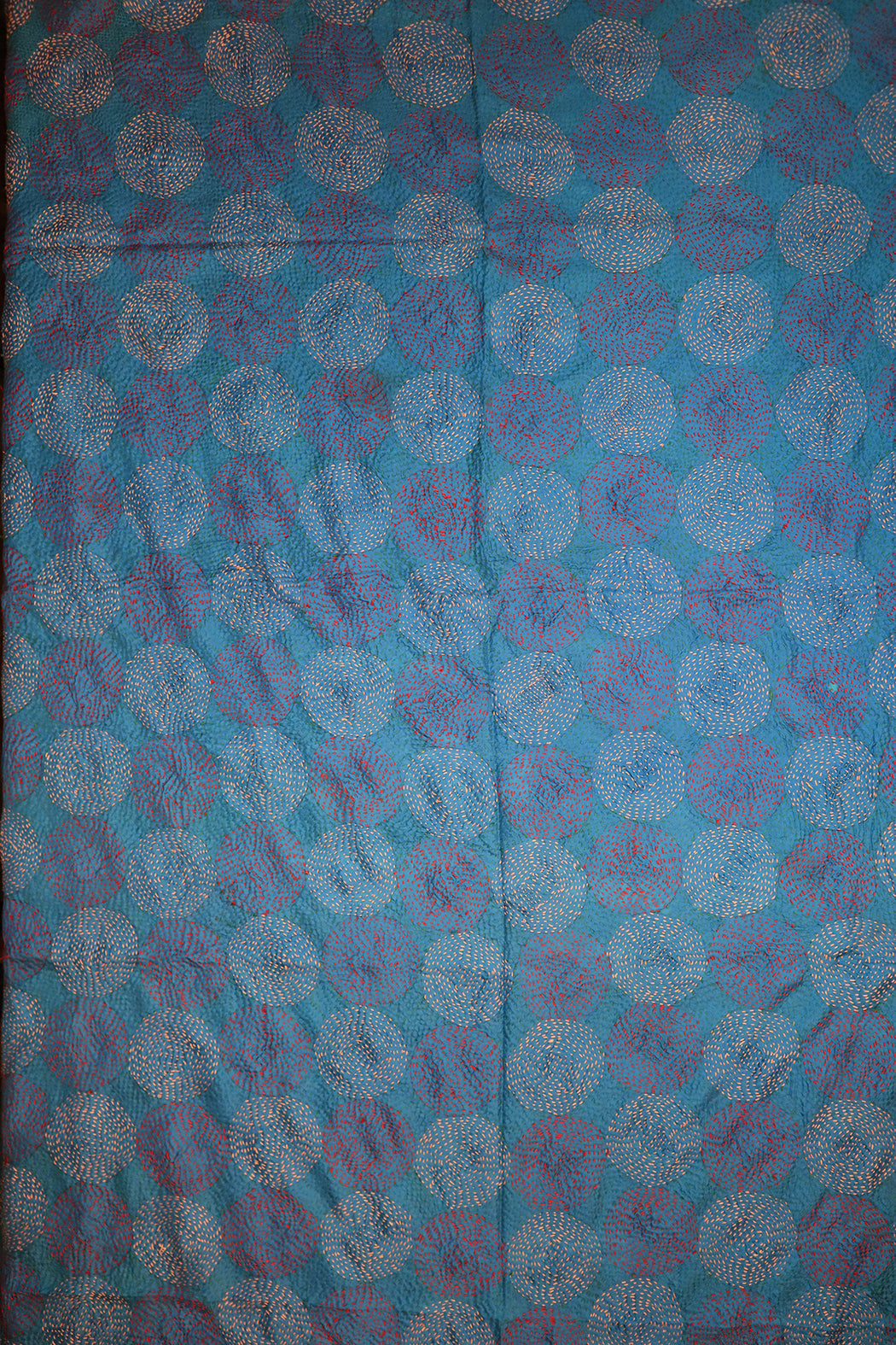 Kantha vintage scarf 85x190 cm, silk, round kantha
