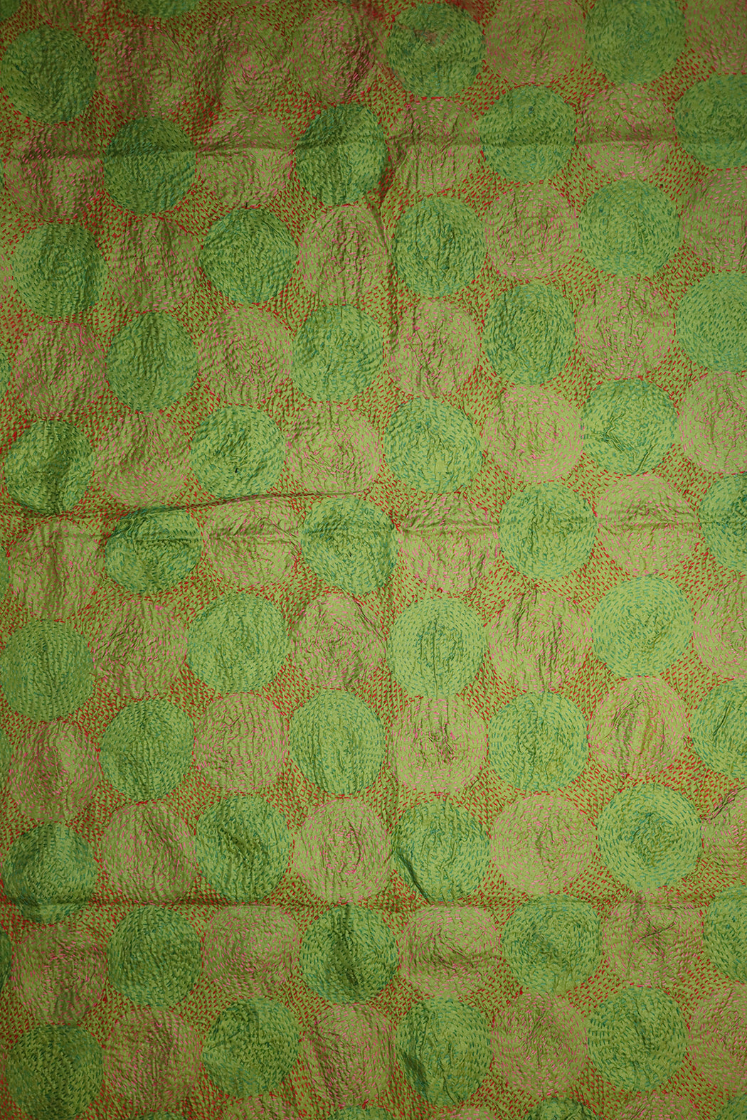 Kantha vintage scarf 85x190 cm, silk, round kantha