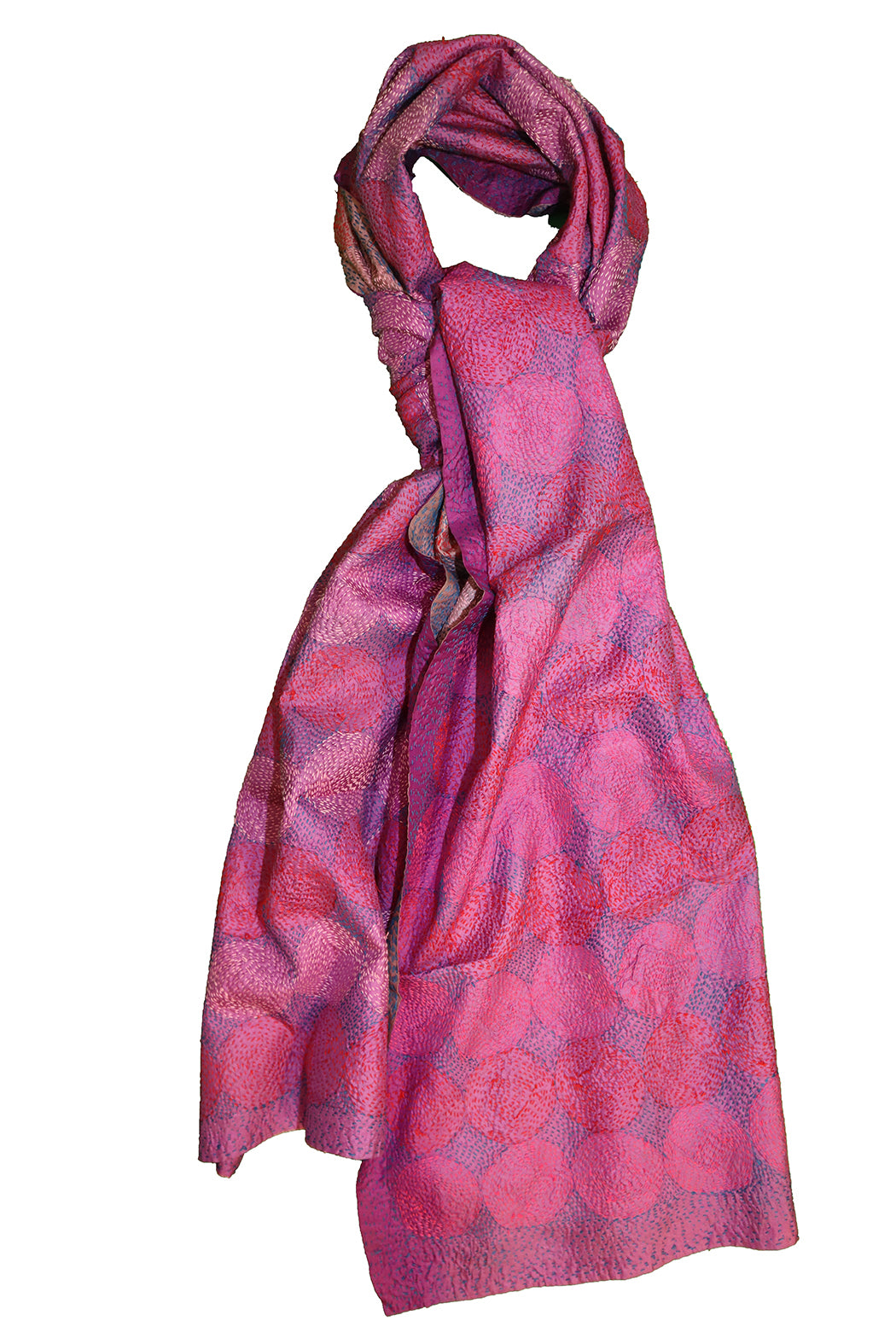 Kantha vintage scarf 85x190 cm, silk, round kantha