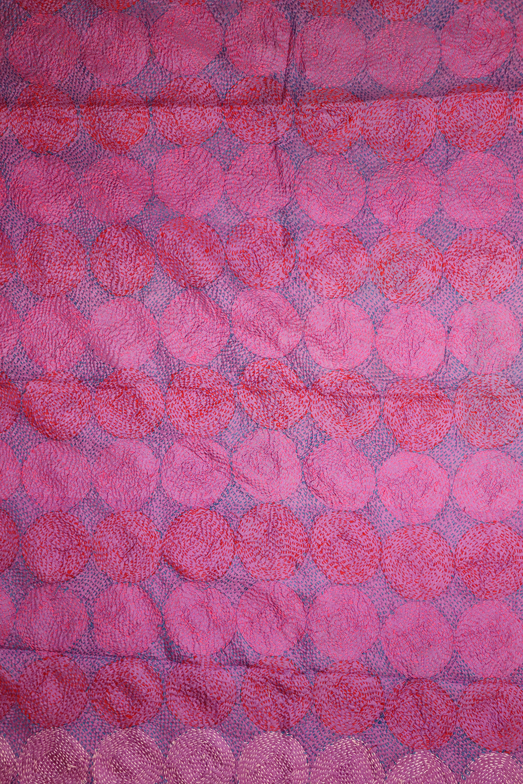 Kantha vintage scarf 85x190 cm, silk, round kantha