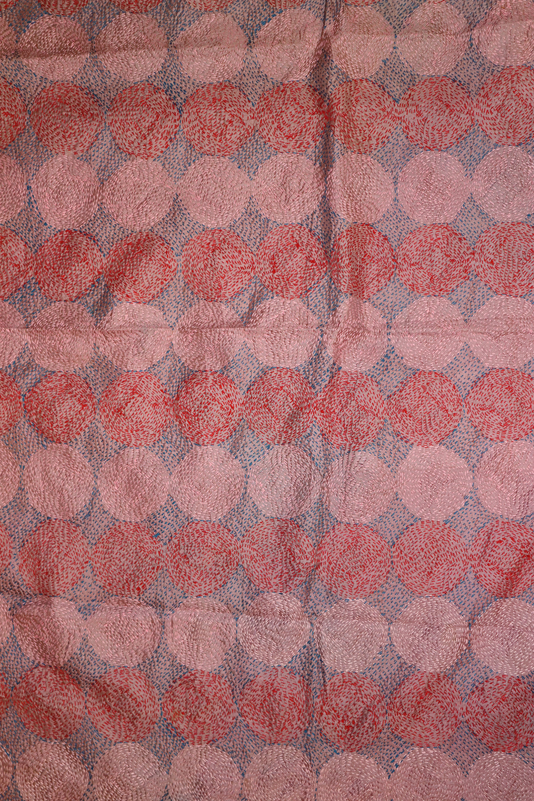 Kantha vintage scarf 85x190 cm, silk, round kantha