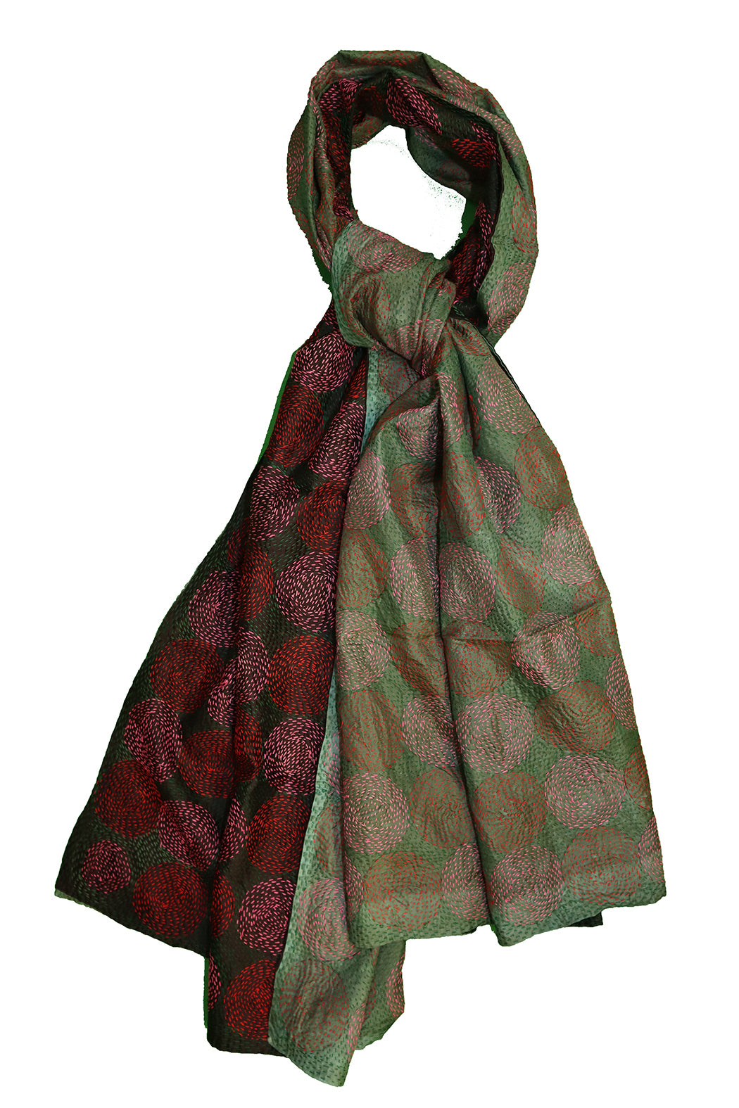 Kantha vintage scarf 85x190 cm, silk, round kantha