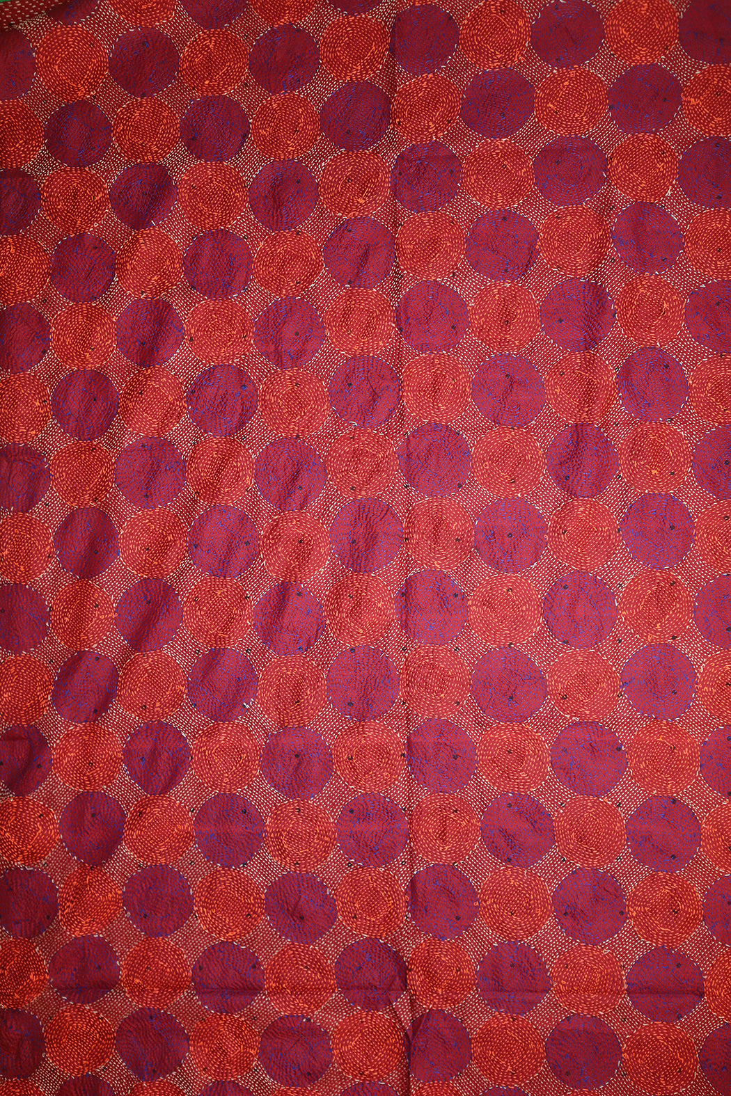 Kantha vintage scarf 85x190 cm, silk, round kantha