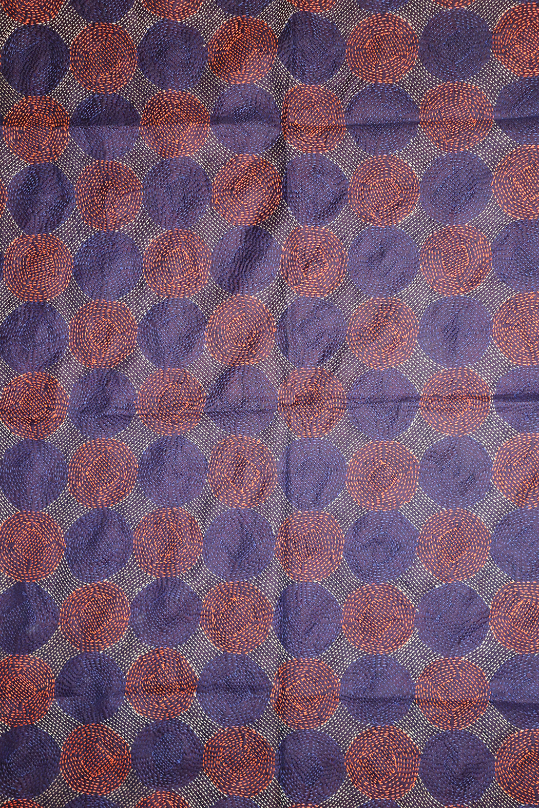 Kantha vintage scarf 85x190 cm, silk, round kantha