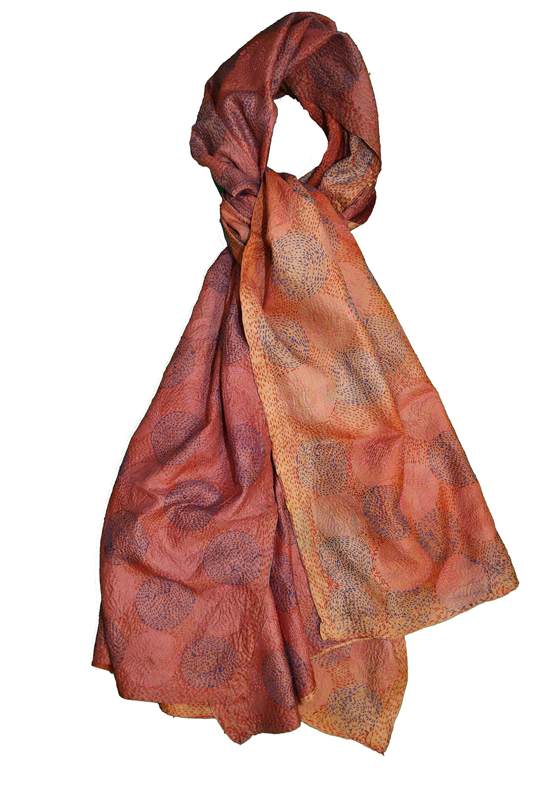 Kantha vintage scarf 85x190 cm, silk, round kantha
