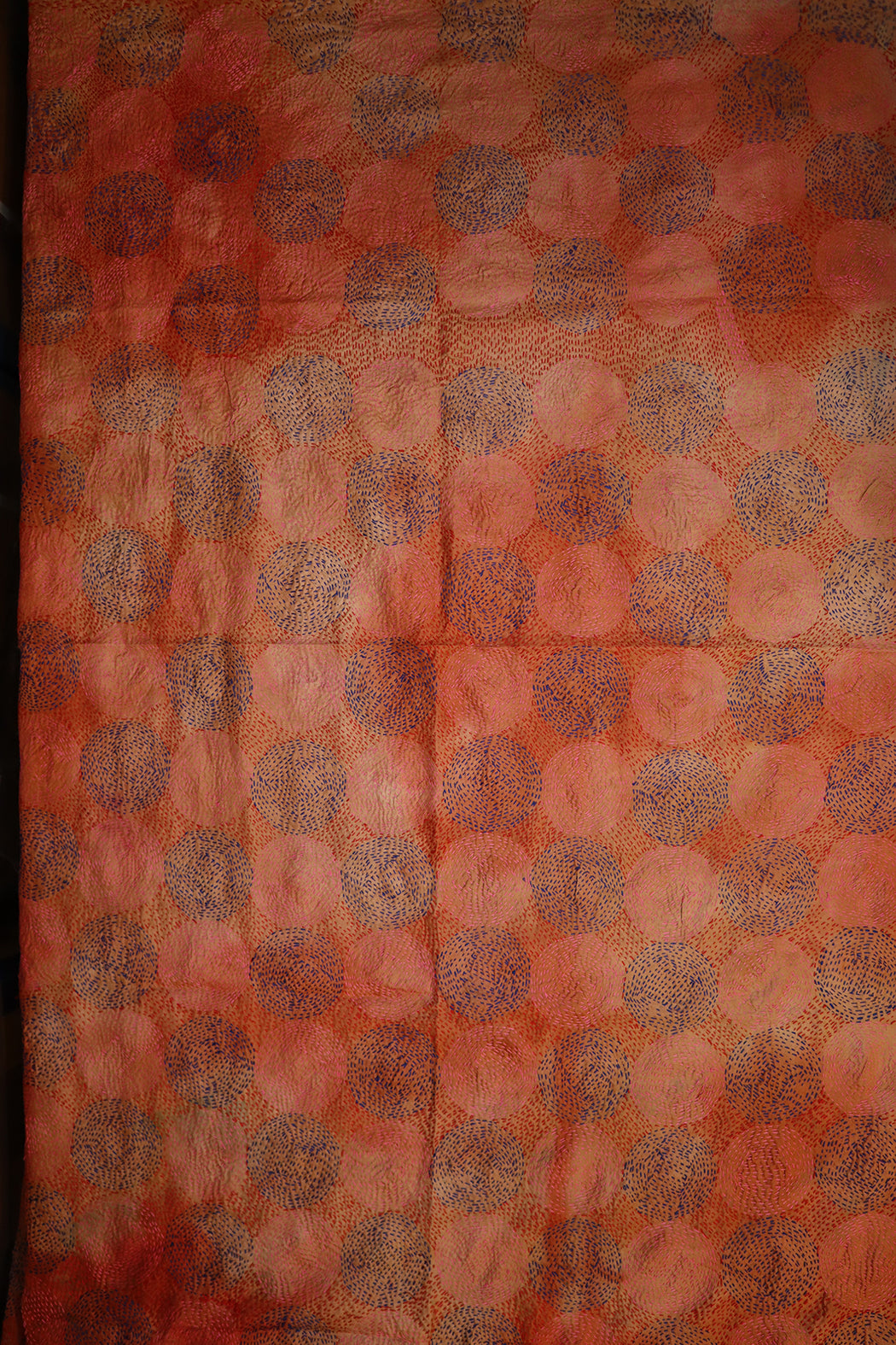 Kantha vintage scarf 85x190 cm, silk, round kantha