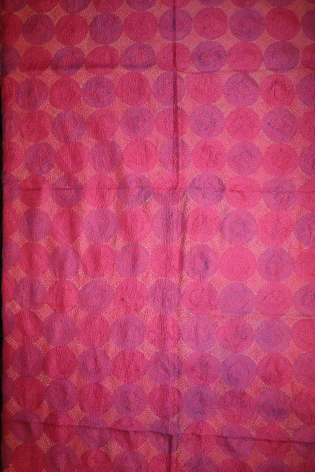 Kantha vintage scarf 85x190 cm, silk, round kantha