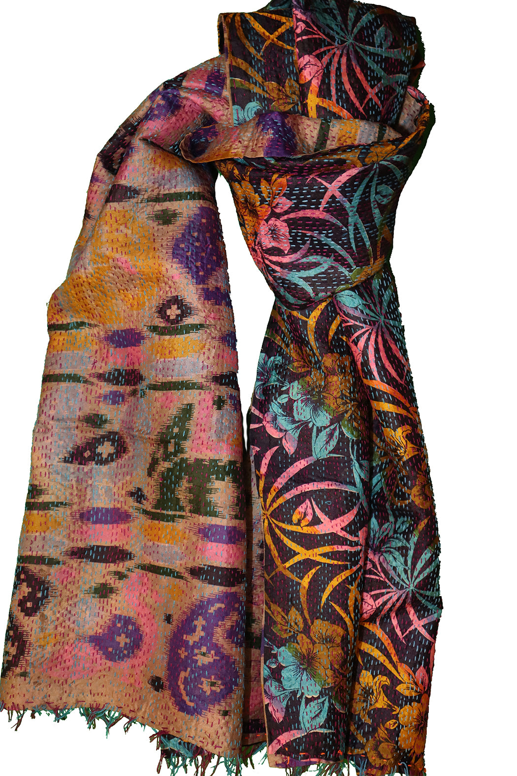 Sari-Kantha-Seidenschal 40*190 cm