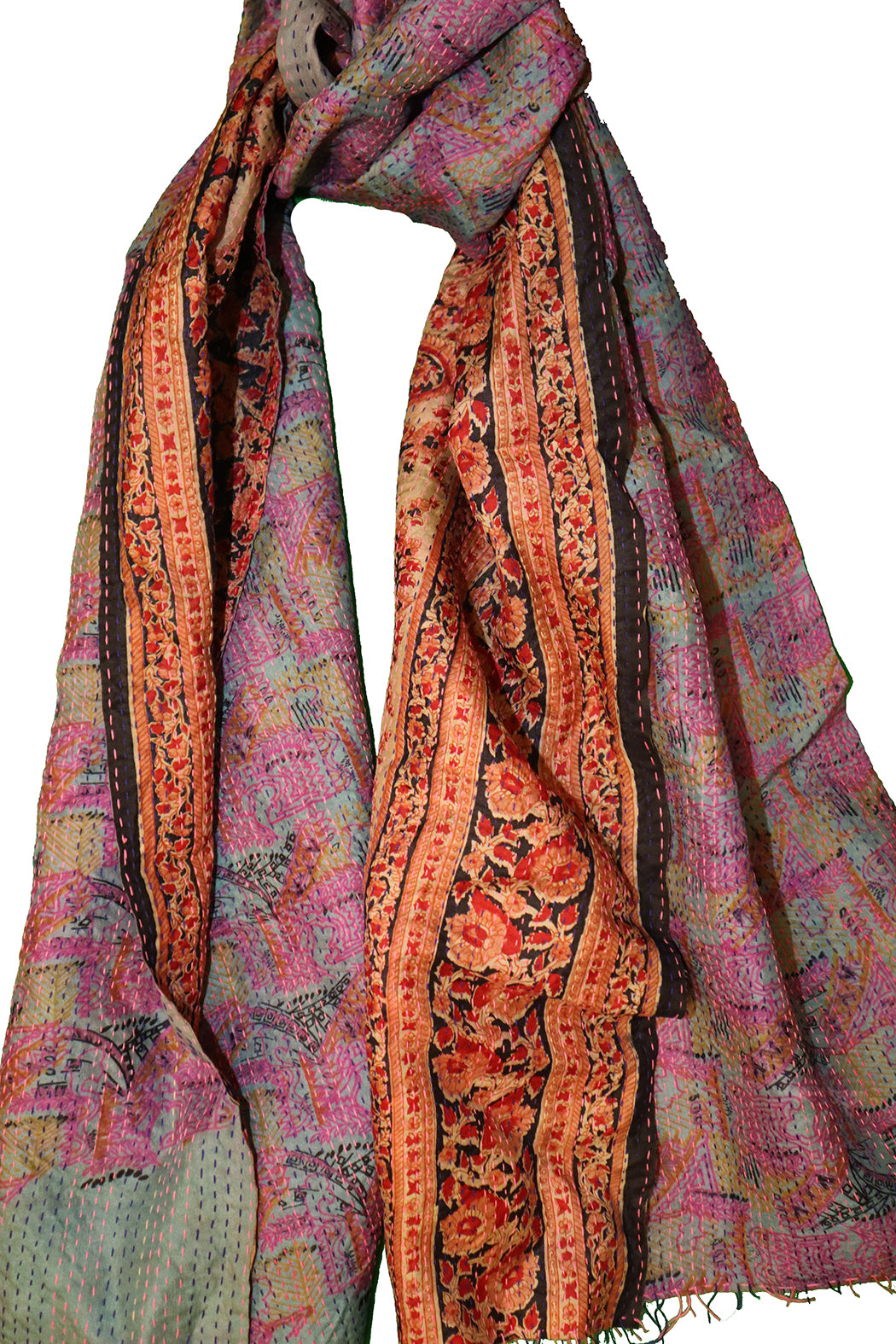 Sari-Kantha-Seidenschal 40*190 cm