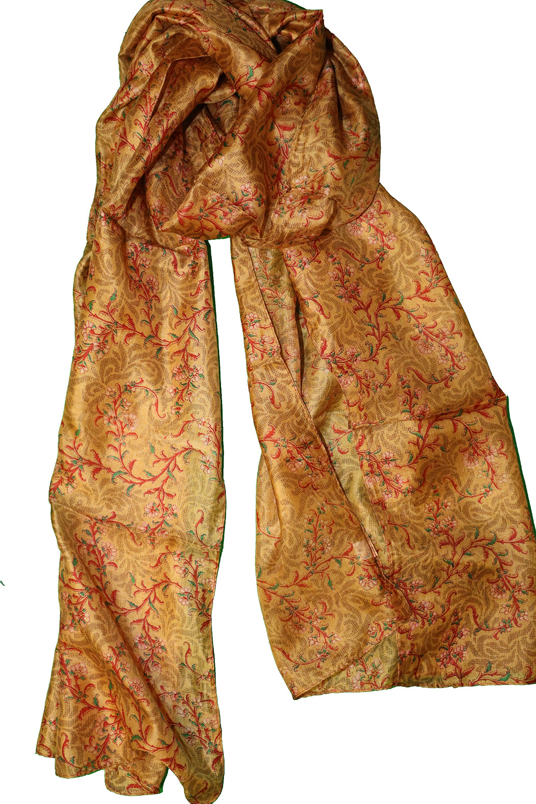 Kantha vintage tørklæde 40x190 cm, silke, enkelt lag