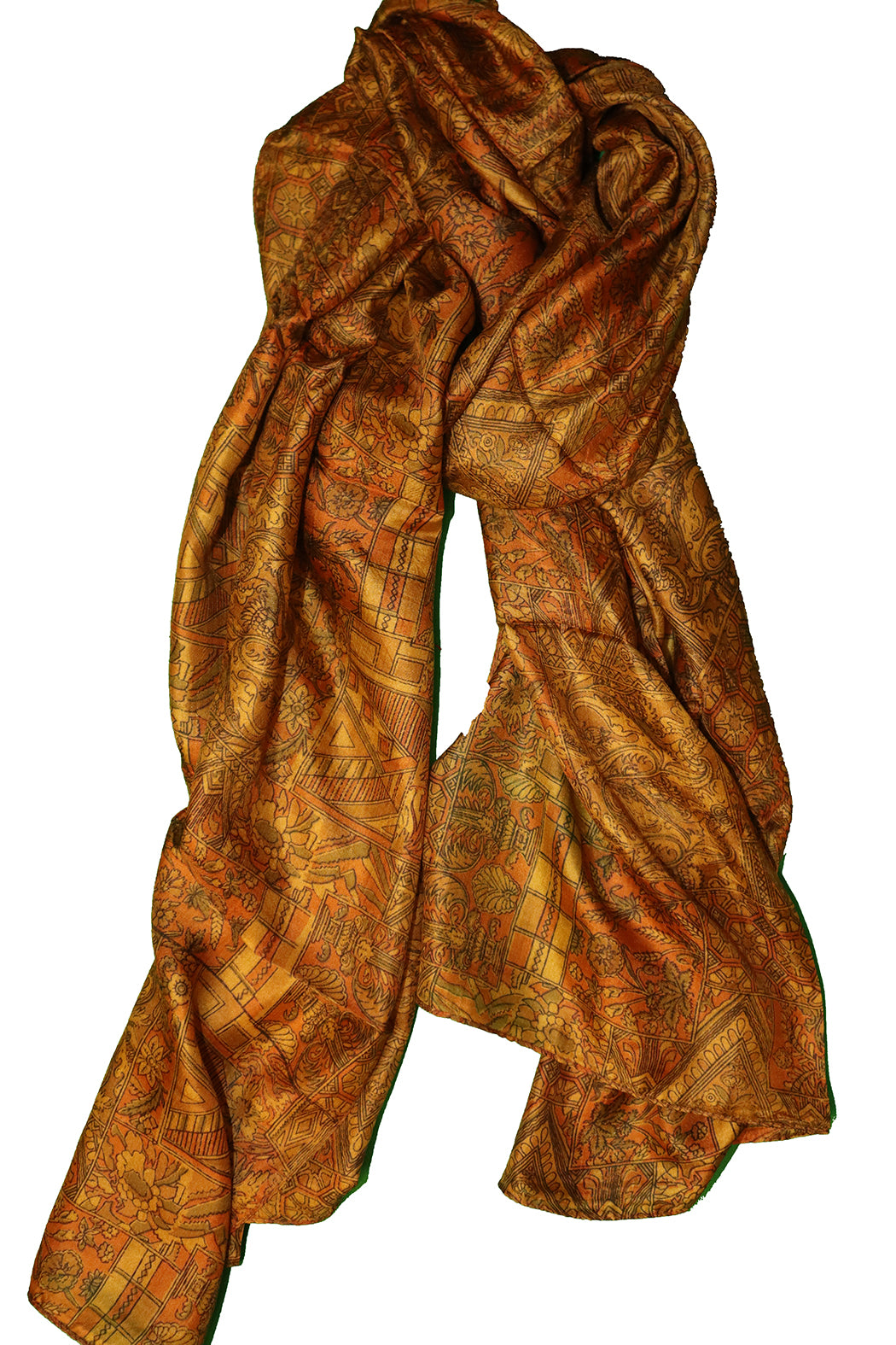 Kantha vintage tørklæde 40x190 cm, silke, enkelt lag