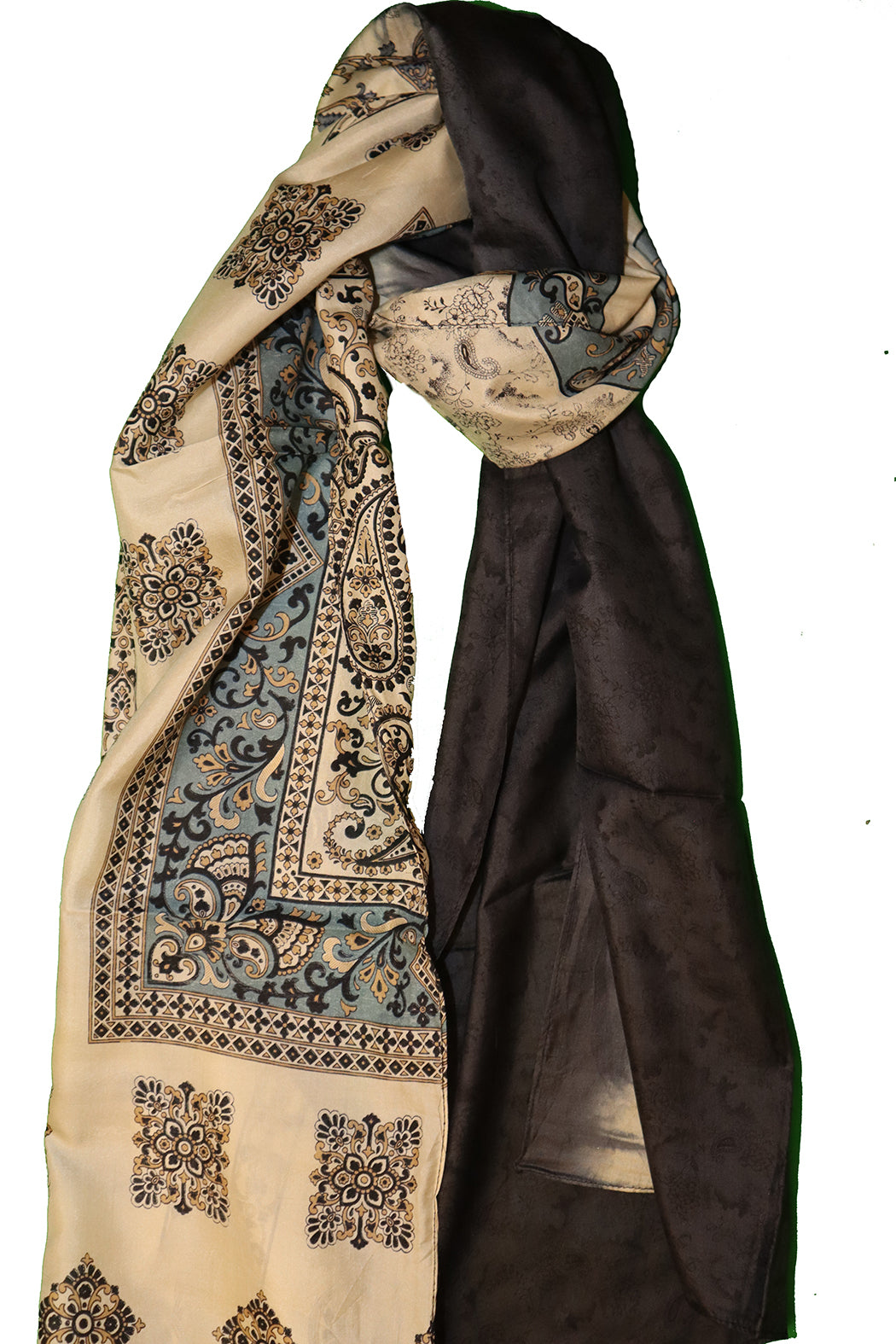 Kantha vintage tørklæde 40x190 cm, silke, enkelt lag