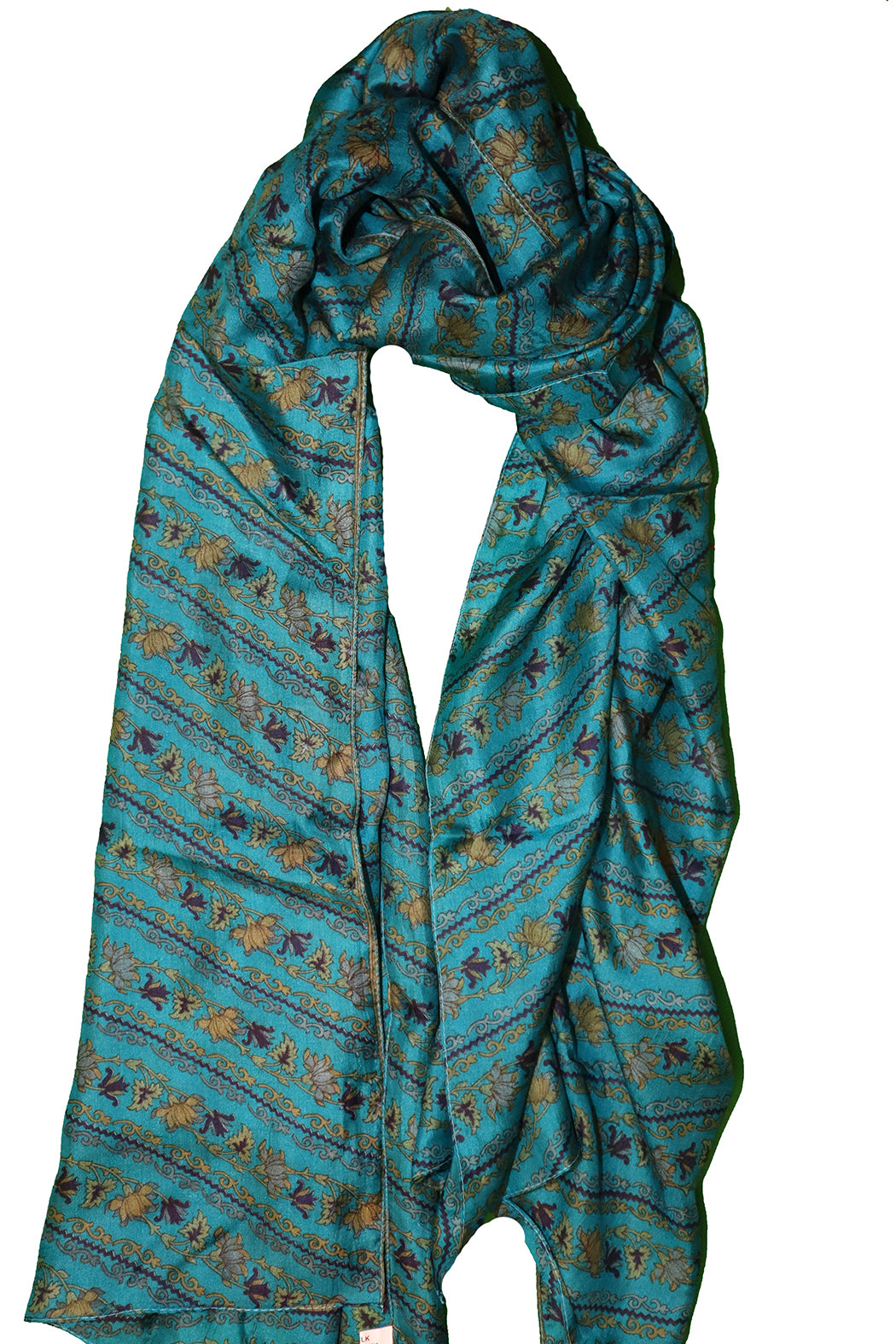 Kantha vintage tørklæde 40x190 cm, silke, enkelt lag