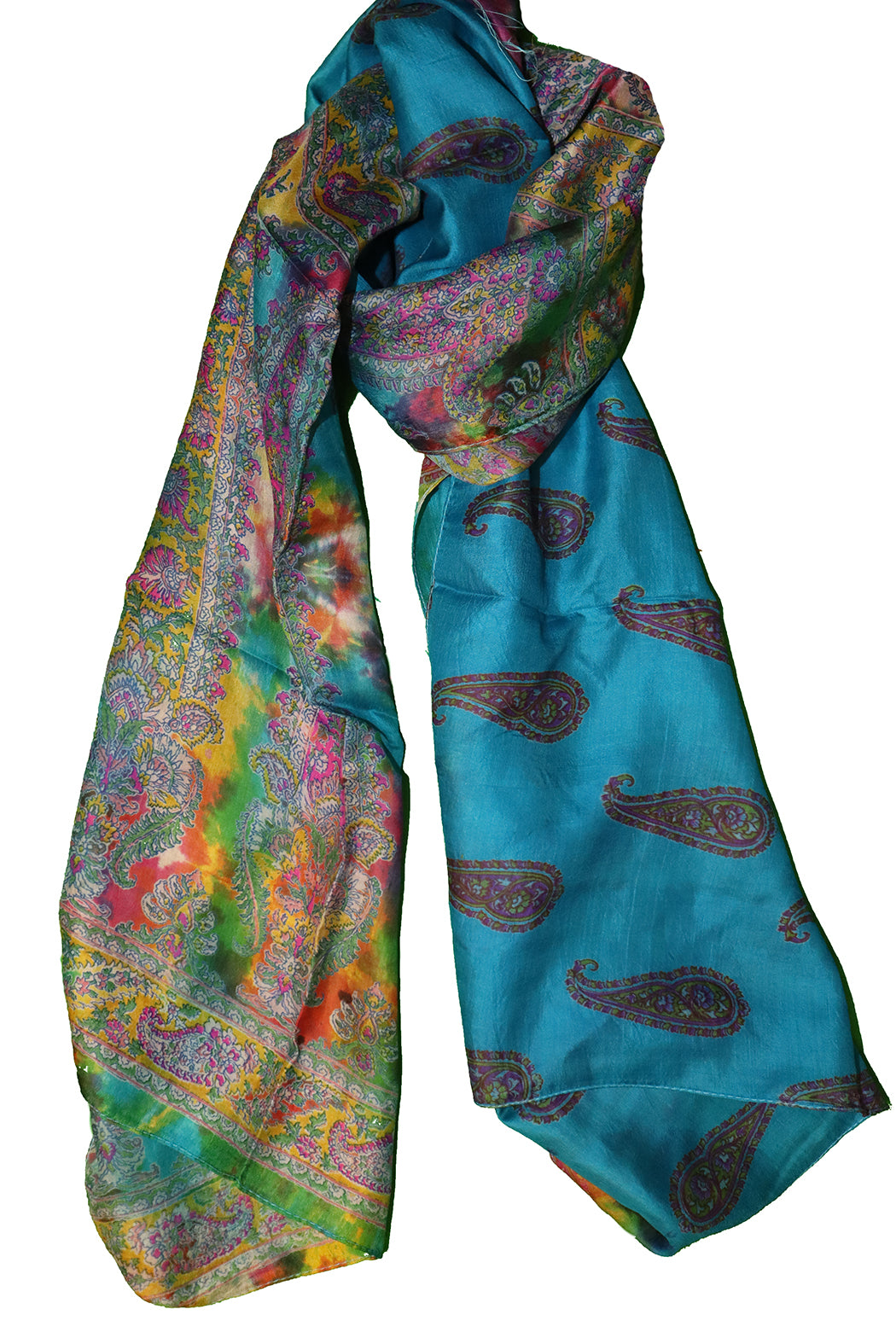 Kantha vintage tørklæde 40x190 cm, silke, enkelt lag