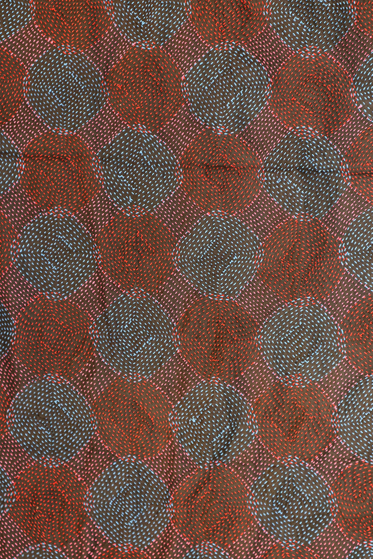 Kantha vintage scarf 40x190 cm, silk, round kantha