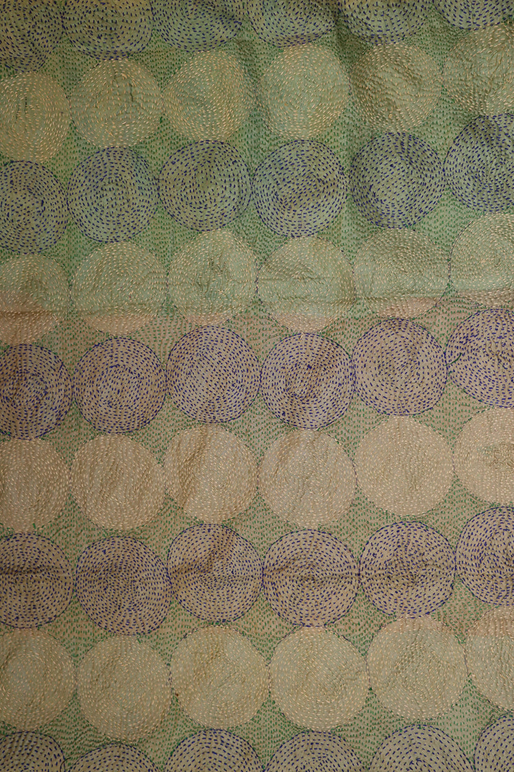 Kantha vintage tørklæde 40x190 cm, silke, rund kantha